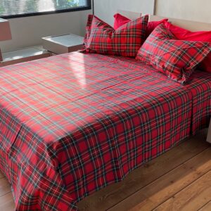 Parure Copripiumino 100% puro cotone matrimoniale Kilt Rosso scozzese