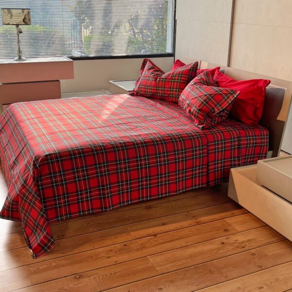 Parure Copripiumino 100% puro cotone matrimoniale Kilt Rosso scozzese
