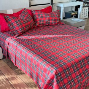 Parure Copripiumino 100% puro cotone matrimoniale Kilt Rosso scozzese