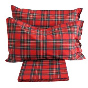 Completo Lenzuola per letto 100%  Flanella di puro Cotone made in Italy una piazza KILT ROSSO