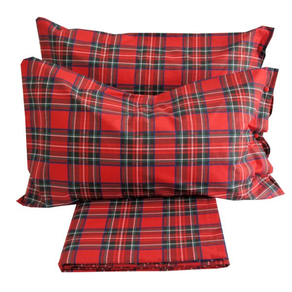Completo Lenzuola per letto 100%  Flanella di puro Cotone made in Italy una piazza KILT ROSSO