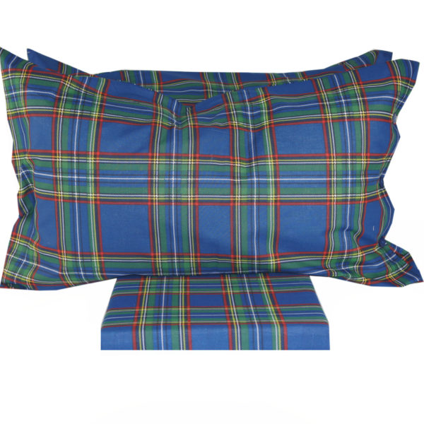 Parure Copripiumino 100% puro cotone matrimoniale Tartan Scozzese Blu