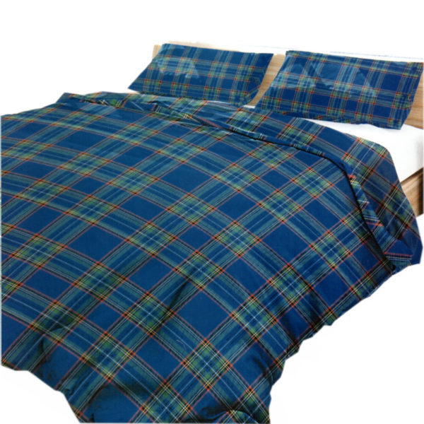 Parure Copripiumino 100% puro cotone matrimoniale Tartan Scozzese Blu