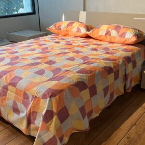 Completo Lenzuola per letto 100% puro Cotone made in Italy matrimoniale Geopop arancio