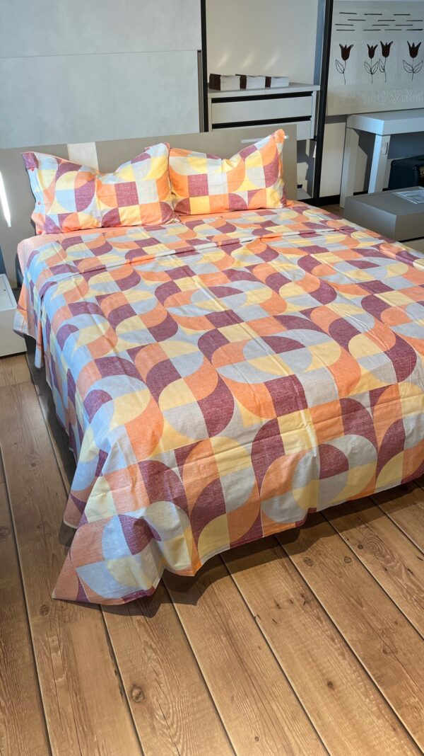 Completo Lenzuola per letto 100% puro Cotone made in Italy matrimoniale Geopop arancio