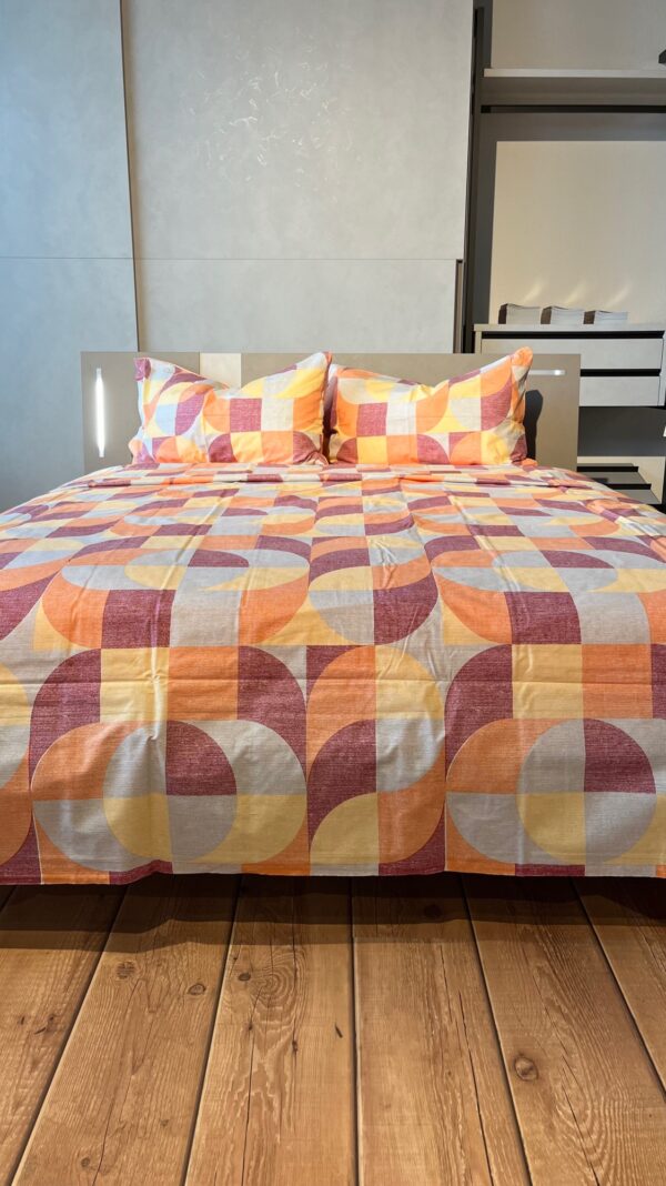 Completo Lenzuola per letto 100% puro Cotone made in Italy matrimoniale Geopop arancio