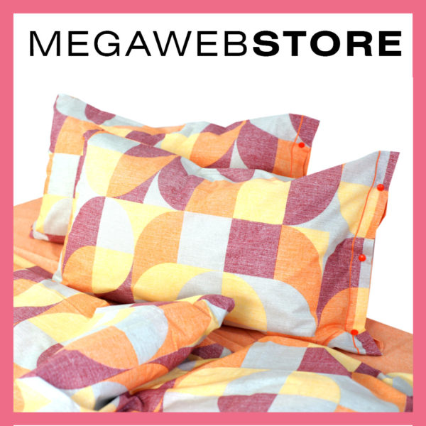 Completo Lenzuola per letto 100% puro Cotone made in Italy matrimoniale Geopop arancio