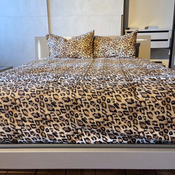 Parure Copripiumino 100% puro cotone matrimoniale Leopard Beige