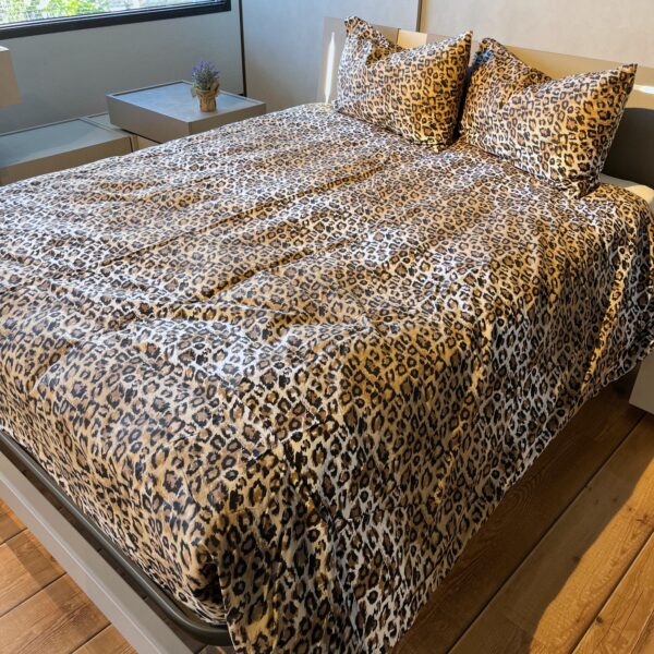 Parure Copripiumino 100% puro cotone matrimoniale Leopard Beige