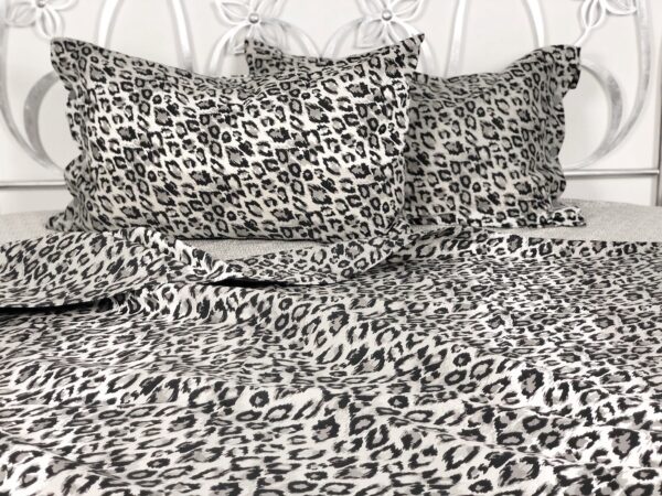 Completo Lenzuola per letto 100% puro Cotone matrimoniale Leopard grigio