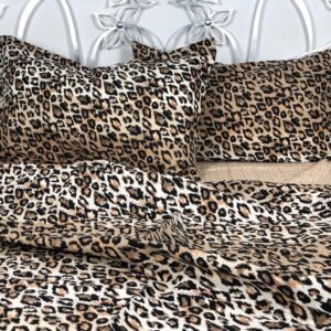 Completo Lenzuola per letto 100% puro Cotone made in Italy matrimoniale Maculato animalier marrone