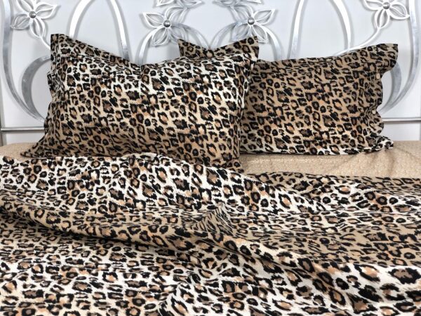 Completo Lenzuola per letto 100% puro Cotone matrimoniale Leopard marrone