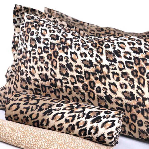 Completo Lenzuola per letto 100% puro Cotone matrimoniale Leopard marrone