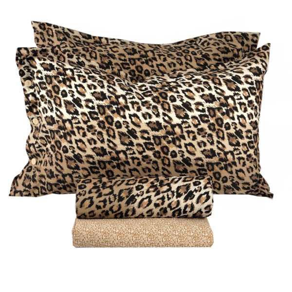 Completo Lenzuola per letto 100% puro Cotone made in Italy matrimoniale Maculato animalier marrone