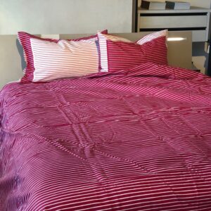 Parure Copripiumino 100% puro cotone matrimoniale Rigato Rosso