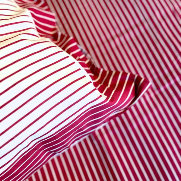 Parure Copripiumino 100% puro cotone matrimoniale Rigato Rosso