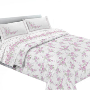 Completo Lenzuola per letto 100% puro Cotone made in Italy matrimoniale Chloè Rosa