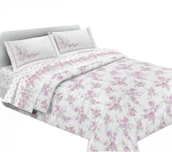 Completo Lenzuola per letto 100% puro Cotone made in Italy matrimoniale Chloè Rosa