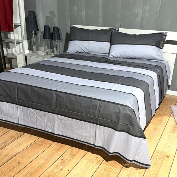 Completo Lenzuola per letto 100% puro Cotone made in Italy una piazza e mezza Fascia Grigio