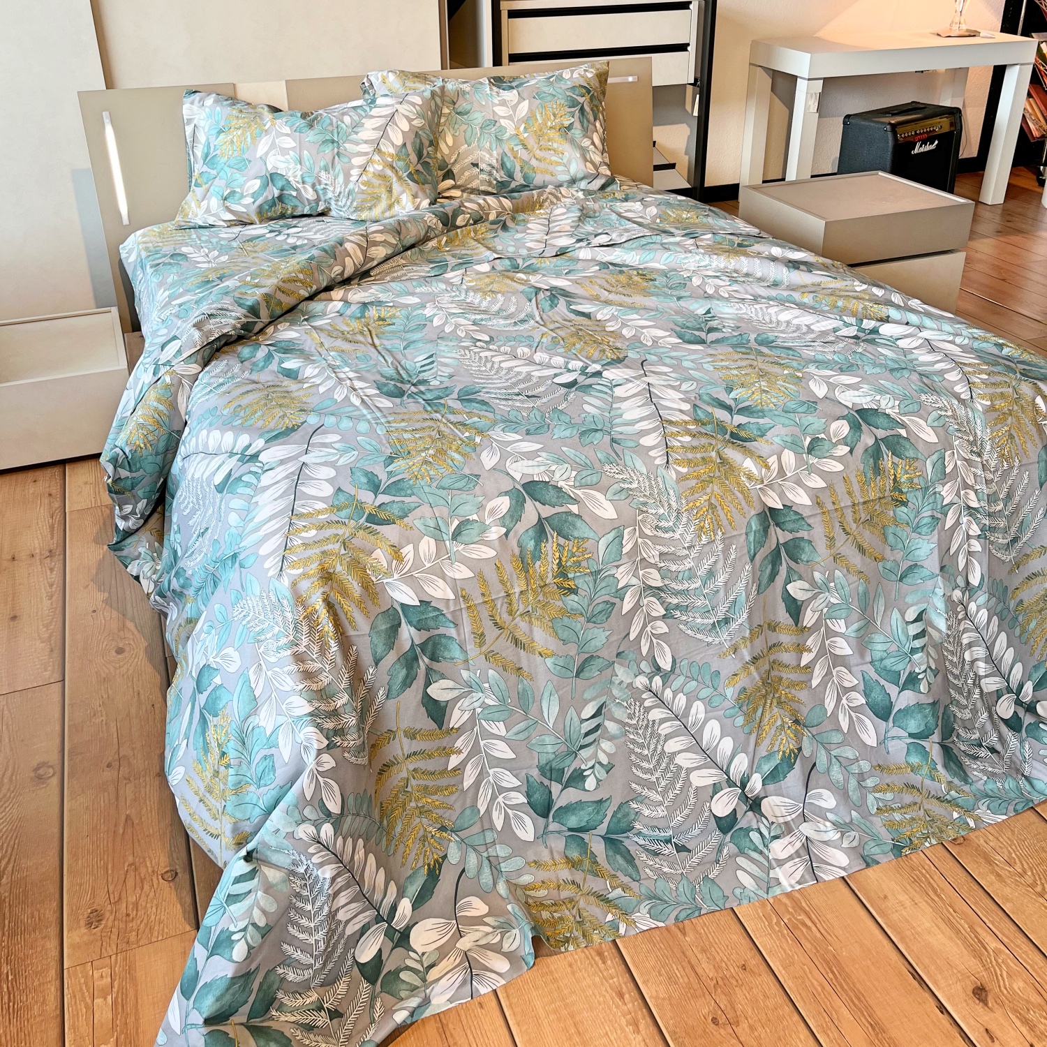 Completo Lenzuola per letto 100% puro Cotone made in Italy una piazza e  mezza Foglia – MEGAWEBSTORE