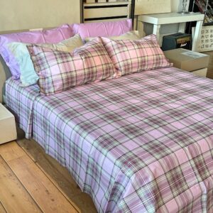 Completo Lenzuola per letto 100% puro Cotone made in Italy una piazza e mezza Kilt Lilla scozzese