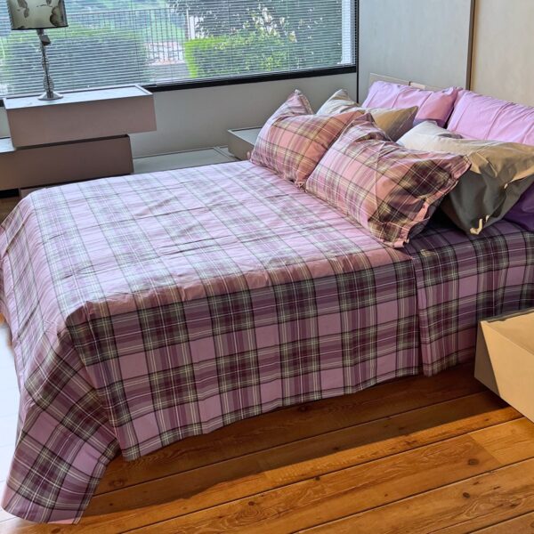 Completo Lenzuola per letto 100% puro Cotone made in Italy una piazza e mezza Kilt Lilla scozzese