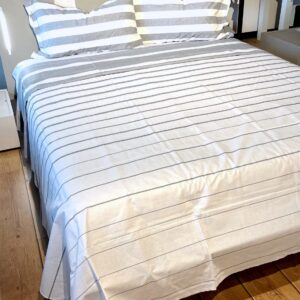 Completo Lenzuola per letto 100% puro Cotone made in Italy matrimoniale Rigato Grigio Bianco