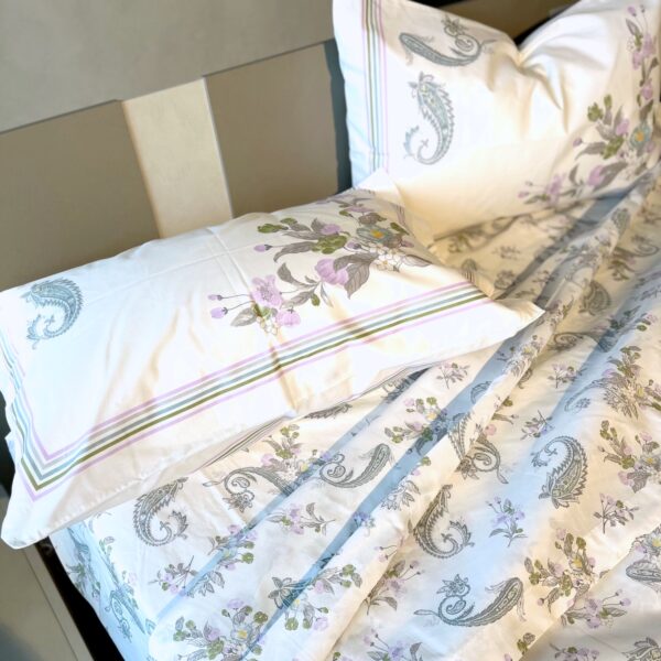 Completo Lenzuola per letto 100% puro Cotone made in Italy matrimoniale Sofia Lilla