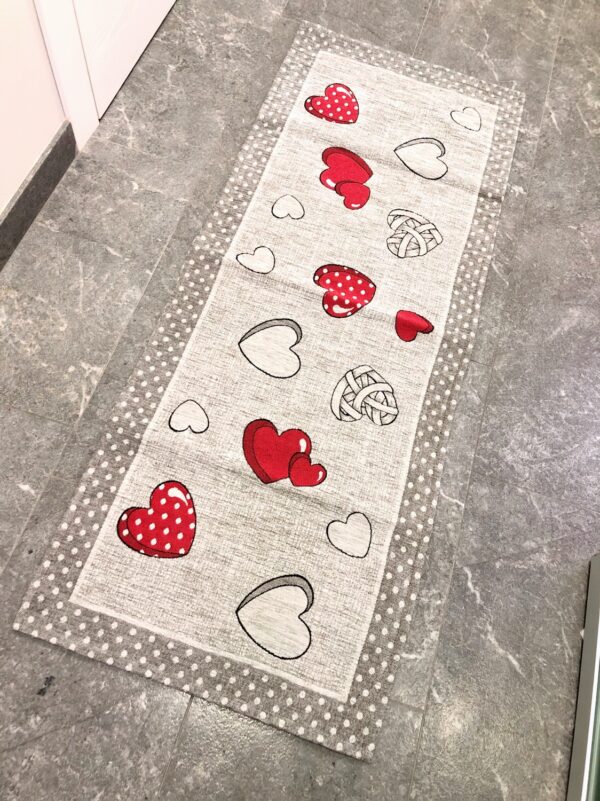 Tappeto passatoia ciniglia lavabile antiscivolo Valentine cuori Grigio