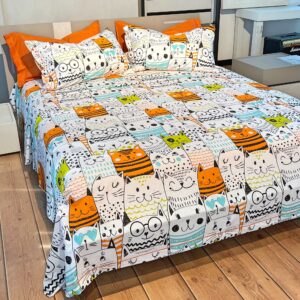 Completo Lenzuola per letto 100% puro Cotone made in Italy matrimoniale Gatti Cats