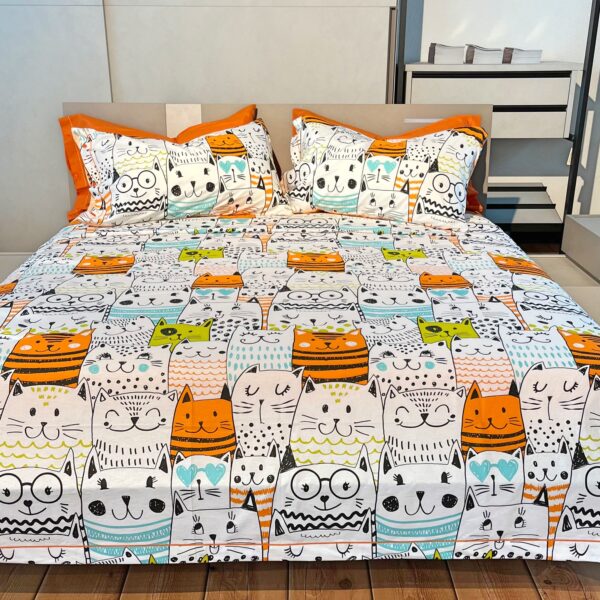 Completo Lenzuola per letto 100% puro Cotone made in Italy matrimoniale Gatti Cats