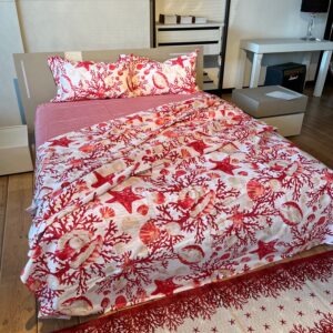 Completo Lenzuola per letto 100% puro Cotone matrimoniale Coralli Rosso