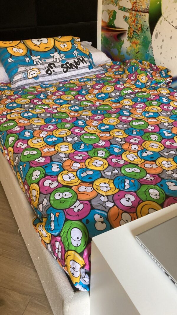 Completo Lenzuola per letto 100% puro Cotone made in Italy una piazza e mezza EMOJI