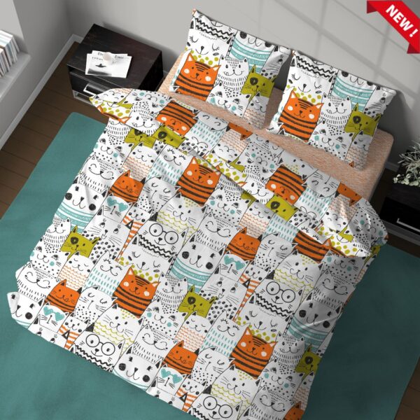 Completo Lenzuola per letto 100% puro Cotone made in Italy una piazza e mezza GATTI CATS