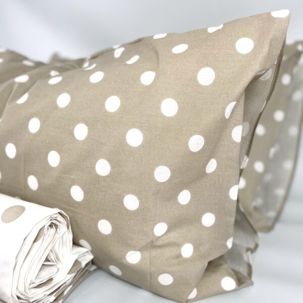 Completo Lenzuola per letto 100% puro Cotone matrimoniale Pois beige