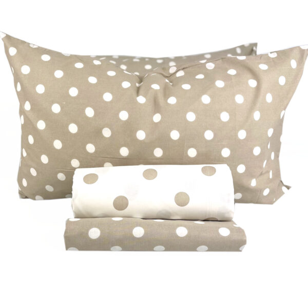 Completo Lenzuola per letto 100% puro Cotone matrimoniale Pois beige