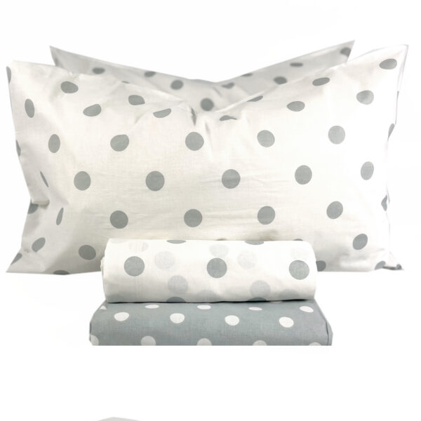 Completo Lenzuola per letto 100% puro Cotone matrimoniale Pois beige