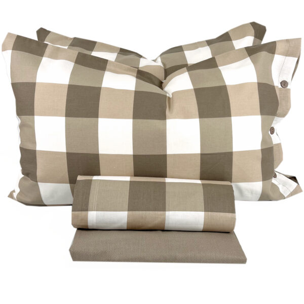 Completo Lenzuola per letto 100% puro Cotone matrimoniale Quadretti Beige