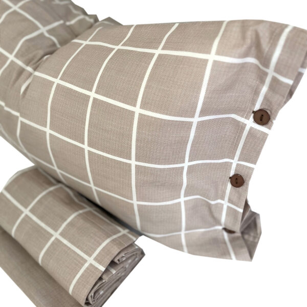 Completo Lenzuola per letto 100% puro Cotone una piazza e mezza Quadro tortora