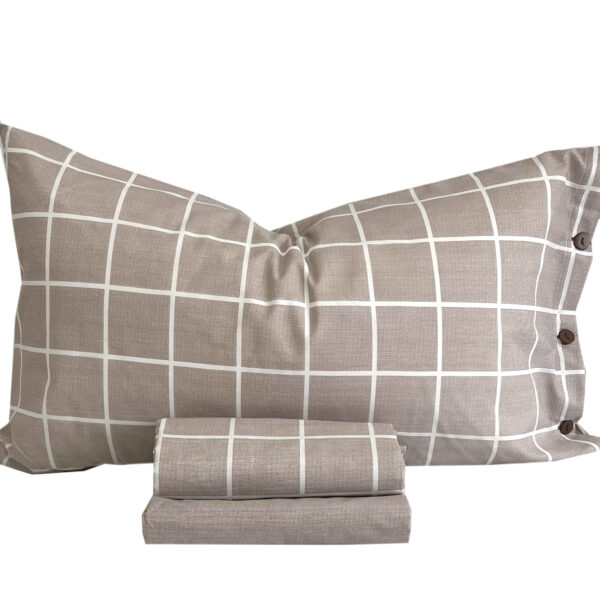 Completo Lenzuola per letto 100% puro Cotone una piazza e mezza Quadro tortora