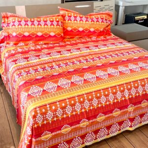 Completo Lenzuola per letto 100% puro Cotone made in Italy matrimoniale Incas arancio