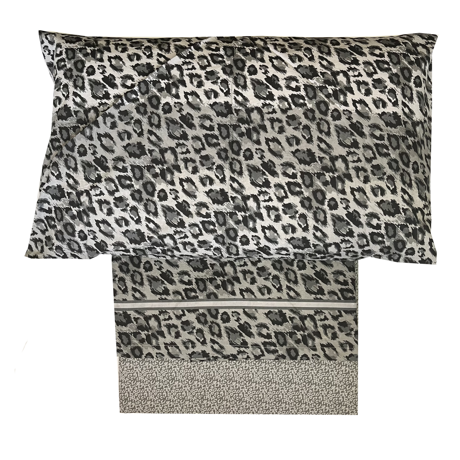 Completo Lenzuola per letto 100% puro Cotone matrimoniale Maculato animalier grigio Completo Lenzuola per letto 100% puro Cotone matrimoniale Maculato animalier grigio