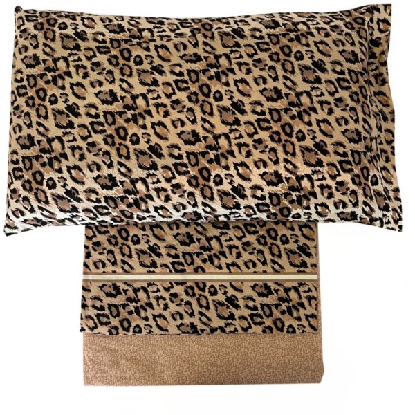 Completo Lenzuola per letto 100% puro Cotone matrimoniale Maculato animalier marrone
