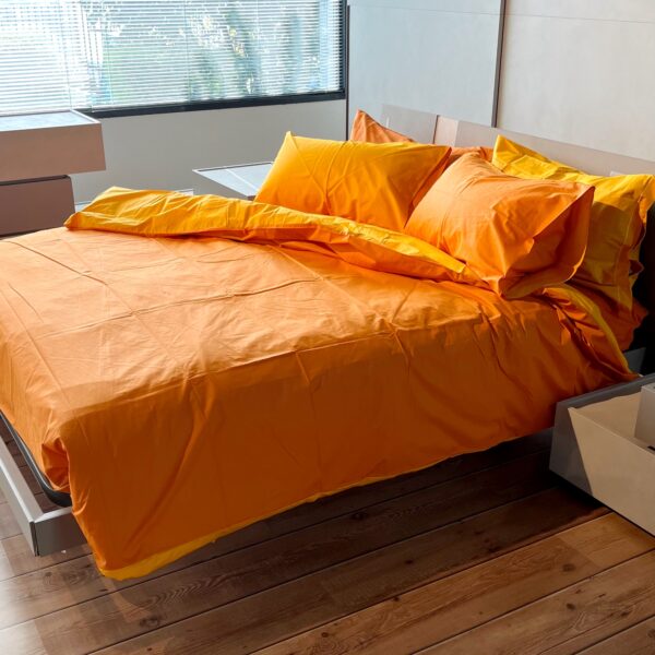 Parure Copripiumino 100% puro cotone matrimoniale Double Face Arancio e Giallo Sole