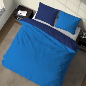 Parure Copripiumino 100% puro cotone matrimoniale Double Face Blu Notte Avio