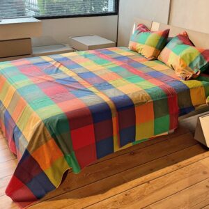 Completo Lenzuola per letto 100% puro Cotone made in Italy una piazza e mezza Scotland rosso