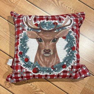 Cuscino imbottito arredo natalizio 50x50 Cervo Tartan Rosso