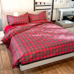 Parure Copripiumino 100% FLANELLA di cotone matrimoniale Kilt Rosso scozzese