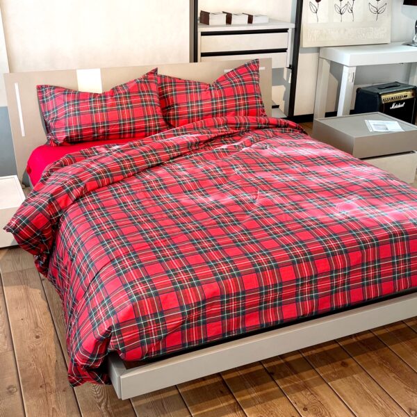Parure Copripiumino 100% FLANELLA di cotone matrimoniale Kilt Rosso scozzese