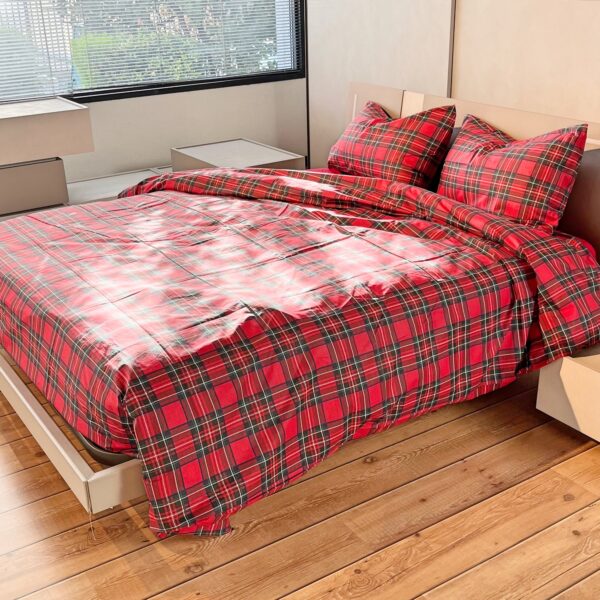 Parure Copripiumino 100% FLANELLA di cotone matrimoniale Kilt Rosso scozzese